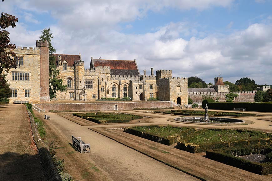 Exterior of Penshurst Place and Gardens, a historic fortified medieval manor house located in Kent, England