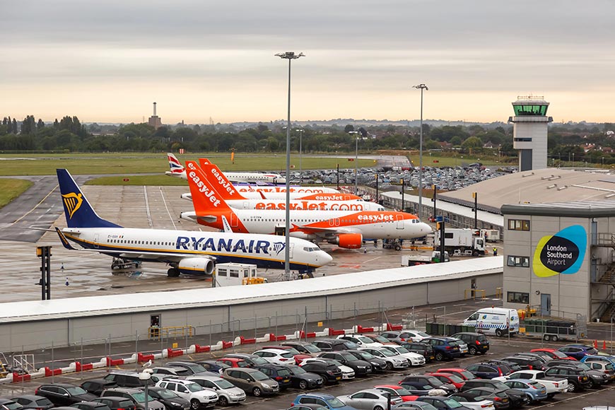 Southend, United Kingdom July 7, 2019: Ryanair and EasyJet airplanes at London Southend airport SEN in the United Kingdom.

Summer 2027
Flight Prices